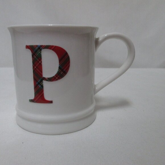 Mud Pie Plaid initial monogram "P" Cup Mug Ceramic red plaid NEW NWT - Picture 2 of 11